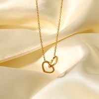 Simple 18k Gold Stainless Steel Double Heart Ring Necklace Wholesale main image 5