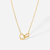 Simple 18k Gold Stainless Steel Double Heart Ring Necklace Wholesale main image 6