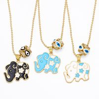 Creative Double Pendant Cute Color Dripping Oil Eye Elephant Copper Necklace Wholesale main image 2