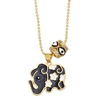 Creative Double Pendant Cute Color Dripping Oil Eye Elephant Copper Necklace Wholesale main image 3