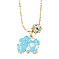 Creative Double Pendant Cute Color Dripping Oil Eye Elephant Copper Necklace Wholesale main image 4