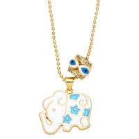 Creative Double Pendant Cute Color Dripping Oil Eye Elephant Copper Necklace Wholesale main image 5