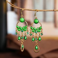 Fashion Long Earrings Flower-shaped Diamond Ethnic Style Alloy Earrings main image 1