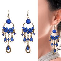 Fashion Long Earrings Flower-shaped Diamond Ethnic Style Alloy Earrings main image 3