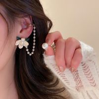 Fashion Flower Leaves Pearl Tassel Earrings Simple Alloy Drop Earrings main image 5