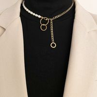 Baroque Pearl Stainless Steel Fashion Double Ring Pendant Clavicle Chain Wholesale main image 3