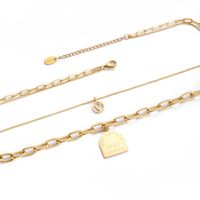 Mode Einfache Mehrschichtige Kette Titan Stahl Schmuck Überzogene 14 Karat Echtgold Brief Halskette main image 4