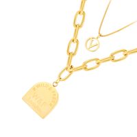 Mode Einfache Mehrschichtige Kette Titan Stahl Schmuck Überzogene 14 Karat Echtgold Brief Halskette main image 6