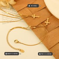 Simple Cross Bracelet Necklace Titanium Steel Plated 18k Gold Jewelry main image 3