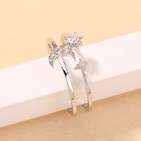 Fashion Zircon Star Moon Double Twist Multi-layer Open Copper Ring main image 5