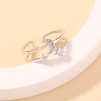 Fashion Zircon Star Moon Double Twist Multi-layer Open Copper Ring main image 6