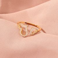 Simple Double Heart Copper Micro-encrusted Zircon Ring Female main image 4