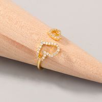 Simple Double Heart Copper Micro-encrusted Zircon Ring Female main image 5