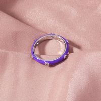 Simple Women's Colorful Rainbow Zircon Enamel Porcelain Copper Ring main image 6