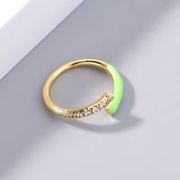 Creative Enamel Porcelain Fluorescent Green Zircon Open Copper Ring main image 5