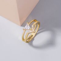 Fashion Geometric Triangle Zircon Copper Double V-shaped Ring Female main image 3