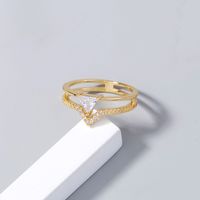 Fashion Geometric Triangle Zircon Copper Double V-shaped Ring Female main image 4