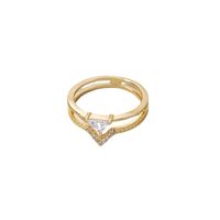 Fashion Geometric Triangle Zircon Copper Double V-shaped Ring Female main image 6