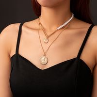 Simple Retro Accessories Roman Coin Imitation Pearl Multi-layer Necklace main image 1