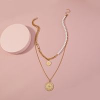 Simple Retro Accessories Roman Coin Imitation Pearl Multi-layer Necklace main image 4