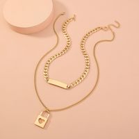 Fashion Metal Hollow Heart Lock Multi-layered Alloy Necklace Wholesale main image 3