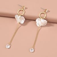 Fashion Imitation Pearl White Leaves Simple Long Tassel Alloy Earrings main image 4