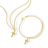 Retro Titanium Steel 18k Bracelet Necklace Set Simple Cross Alloy Jewelry main image 6