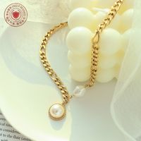 Mode Geometrische Kette Eingelegte Perle 18 Karat Gold Titan Stahl Halskette main image 3