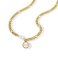 Fashion Geometric Chain Inlaid Pearl 18k Gold Titanium Steel Necklace main image 6