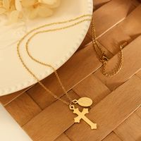 Simple Cross Oval Pendant Titanium Steel 18k Gold Necklace Wholesale main image 3