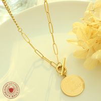 Fashion Ot Buckle Pearl Round Pendant Necklace Sweater Women's Titanium Steel 18k Gold main image 3