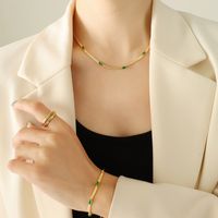 Fashion Green Zircon Simple Geometric Titanium Steel 18k Bracelet Necklace main image 4