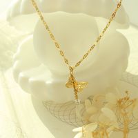 Simple Geometric Hollow Butterfly Pendant Titanium Steel Zircon Necklace Wholesale main image 2