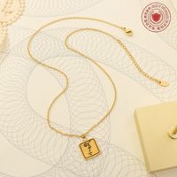 Vintage Square Card Round Card Pendant Titanium Steel Plated 18k Gold Necklace main image 3