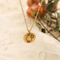 Vintage Square Card Round Card Pendant Titanium Steel Plated 18k Gold Necklace main image 4