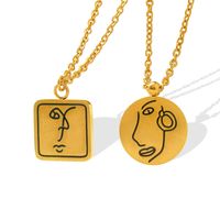 Vintage Square Card Round Card Pendant Titanium Steel Plated 18k Gold Necklace main image 6