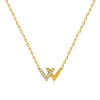 Fashion Letter W Zircon-encrusted Titanium Steel Plated 18k Real Gold Necklace main image 6