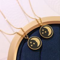 Vintage Star Moon Pendant Titanium Steel Plated 18k Gold Necklace main image 3
