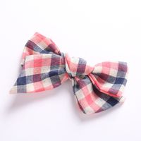 Commerce De Gros De Lin De Coton Faits À La Main Big Plaid Bow Filles Pinces À Cheveux main image 6