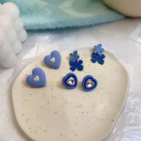Fashion Blue Earrings Flowers Geometric Earrings Simple Alloy Stud Earrings main image 2