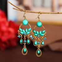 Fashion Long Earrings Flower-shaped Diamond Ethnic Style Alloy Earrings sku image 11