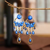 Fashion Long Earrings Flower-shaped Diamond Ethnic Style Alloy Earrings sku image 12