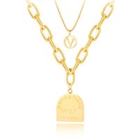 Mode Einfache Mehrschichtige Kette Titan Stahl Schmuck Überzogene 14 Karat Echtgold Brief Halskette sku image 1