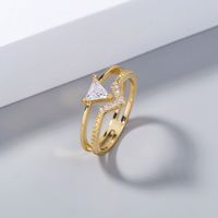 Fashion Geometric Triangle Zircon Copper Double V-shaped Ring Female sku image 1