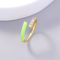 Creative Enamel Porcelain Fluorescent Green Zircon Open Copper Ring sku image 1