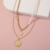 Simple Retro Accessories Roman Coin Imitation Pearl Multi-layer Necklace sku image 1