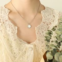 Simple Inlaid White Sea Shell Pendant Titanium Steel Necklace Wholesale sku image 1