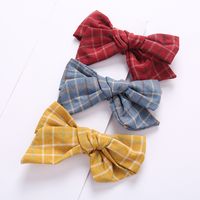 Commerce De Gros De Lin De Coton Faits À La Main Big Plaid Bow Filles Pinces À Cheveux sku image 11