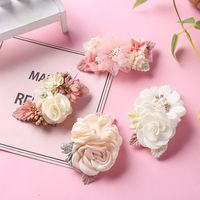 New Three-dimensional Simulation Flower Children's Pearl Hairpin Edging Headwear main image 1