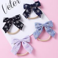 Spring New Baby Fabric Soft Nylon Bow Machine Embroidered Cotton Headband main image 1